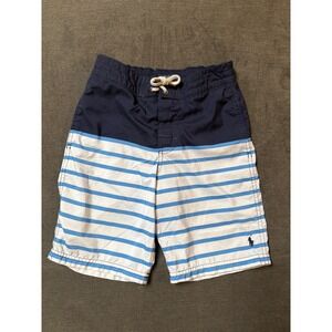 Polo Ralph Lauren Boys Swim Trunks Size 8 Blue White Nautical Stripe Pony Shorts